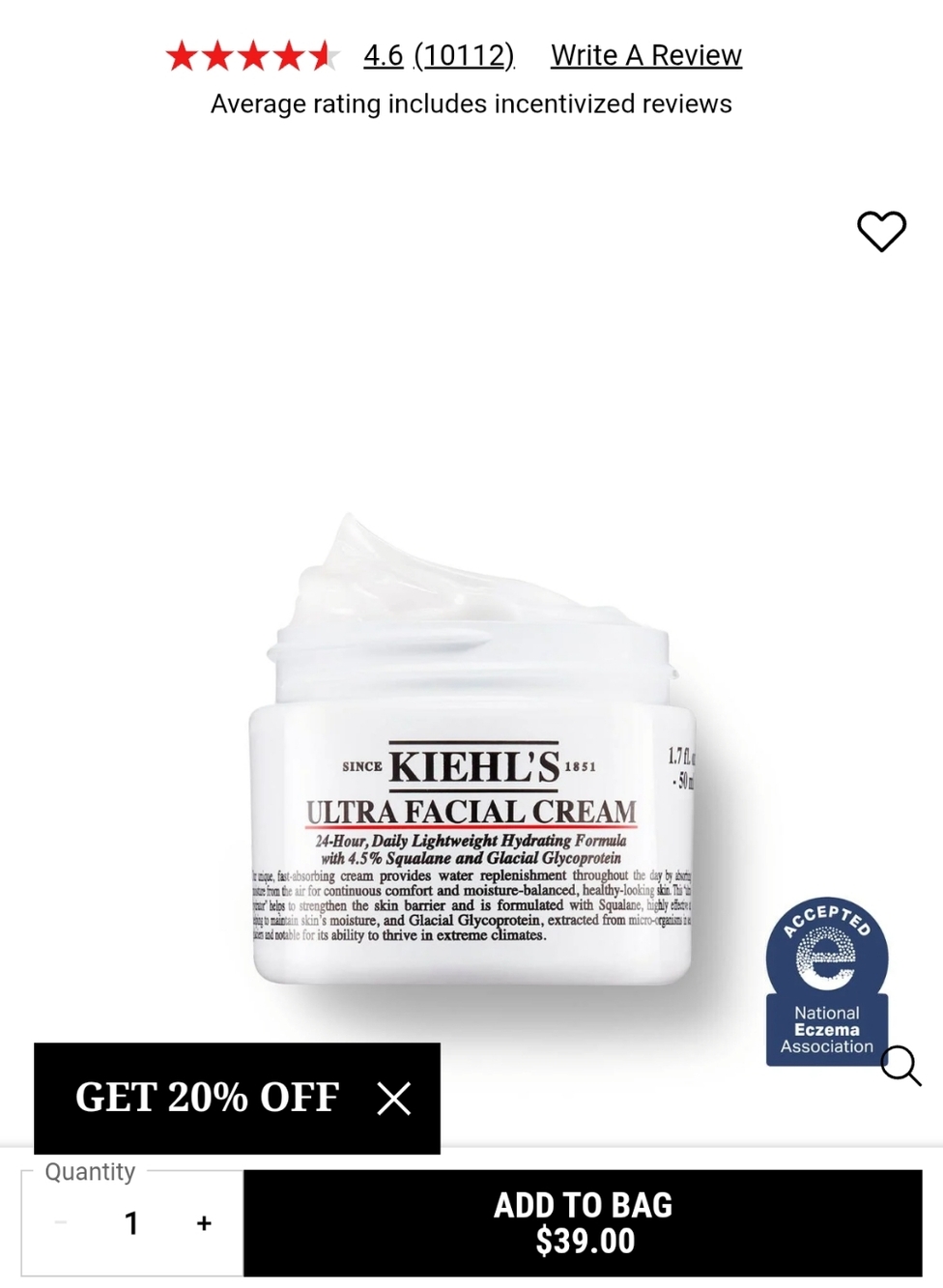 Kiehl's Ultra Facial Cream - Over 1.7  fl. oz. 50 ml Size Total Packets